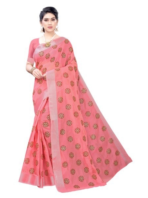 

Yashika Peach-Coloured & Silver-Toned Floral Zari Silk Blend Saree