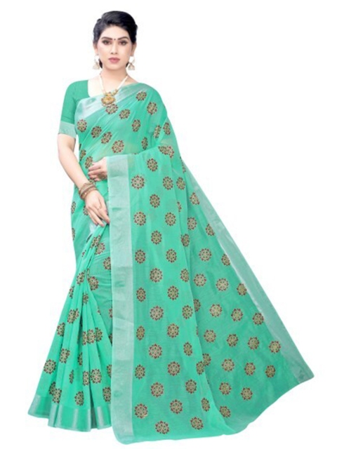 

Yashika Green & Golden Printed Cotton Silk Saree