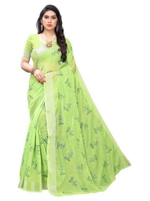 

Yashika Green Floral Silk Blend Saree