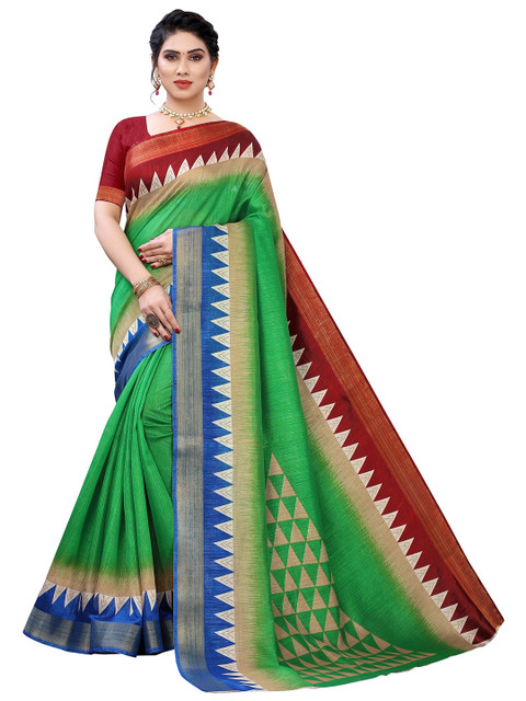 

Yashika Green & Blue Zari Silk Blend Saree