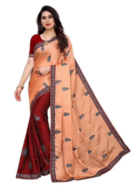 

Yashika Maroon & Peach-Coloured Floral Silk Blend Saree