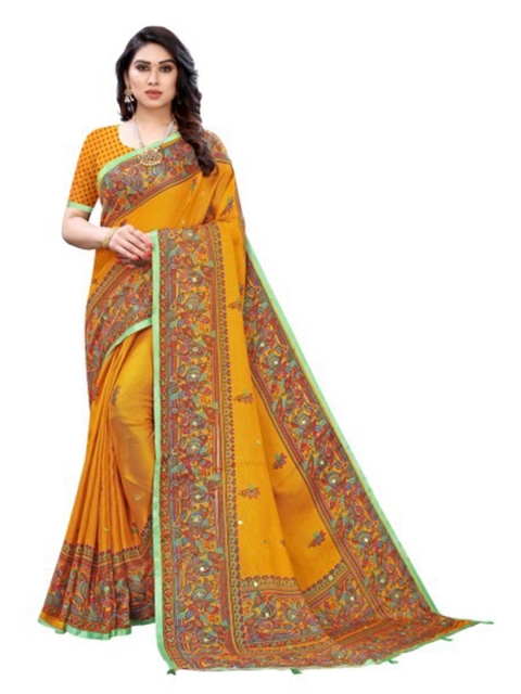 

Yashika Mustard & Red Ethnic Motifs Silk Blend Saree