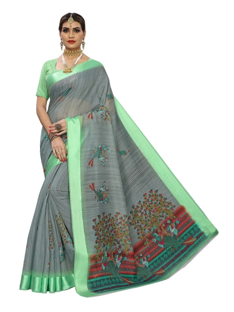 

Yashika Green & Grey Ethnic Motifs Silk Blend Saree