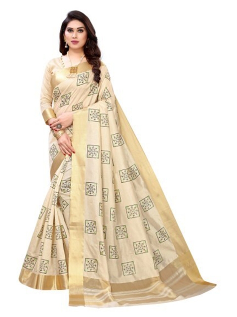 

Yashika Cream-Coloured & Black Silk Blend Saree