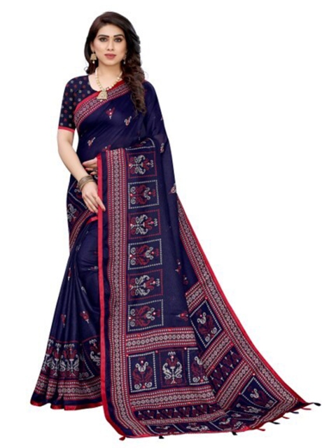 

Yashika Navy Blue & Magenta Floral Zari Silk Blend Saree