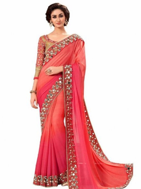 

Yashika Peach-Coloured Mirror Work Silk Blend Saree