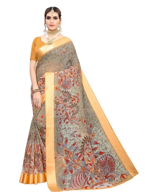 

Yashika Orange & Grey Ethnic Motifs Silk Blend Saree
