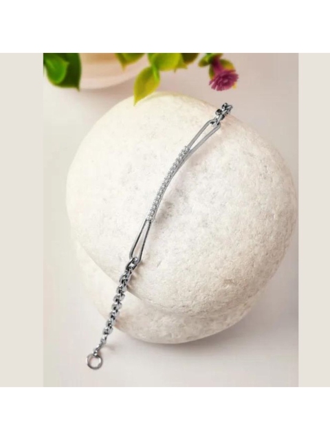 

SILBERRY Women Silver-Toned Silver Cubic Zirconia Silver-Plated Link Bracelet