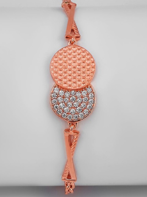 

SILBERRY Women Rose Gold-Plated & White Silver Cubic Zirconia Link Bracelet