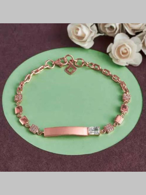 

SILBERRY Women Rose Gold Silver Cubic Zirconia Rose Gold-Plated Link Bracelet