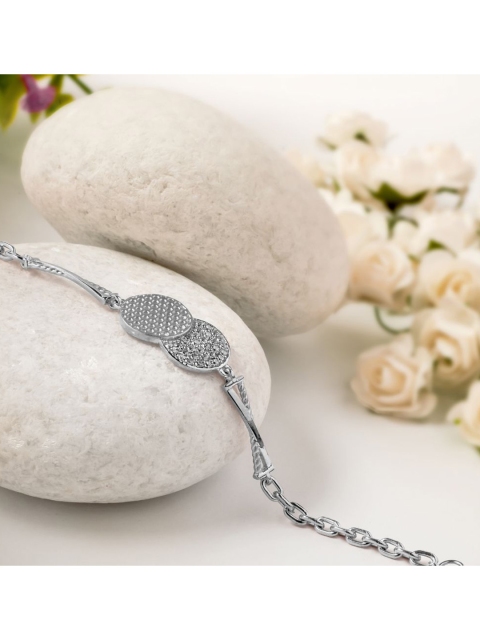 

SILBERRY Women 925 Sterling Silver-Plated & White Cubic Zirconia Link Bracelet