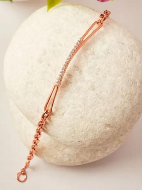 

SILBERRY Women Sterling Silver Cubic Zirconia Rose Gold-Plated Link Bracelet
