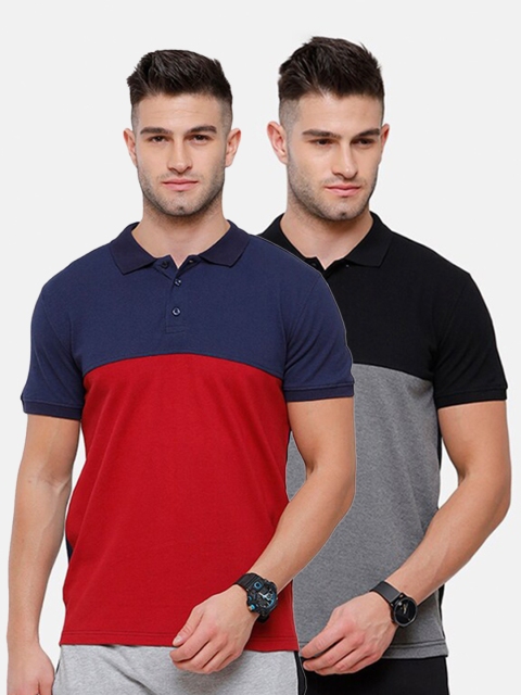 

MADSTO Men Red 2 Polo Collar Slim Fit T-shirt