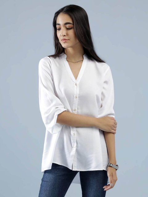 

IDK Women White Solid Shirt Style Top