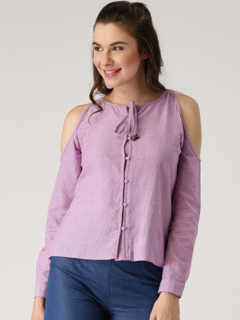 

Marie Claire Women Lavender Cold Shoulder Pure Cotton Top