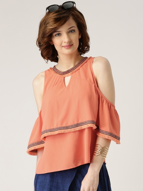 

Marie Claire Women Coral Orange Layered Top