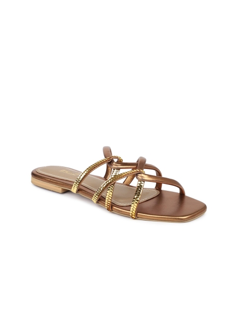 

Inc 5 Women Gold-Toned Embellished Ethnic Open Toe Flats