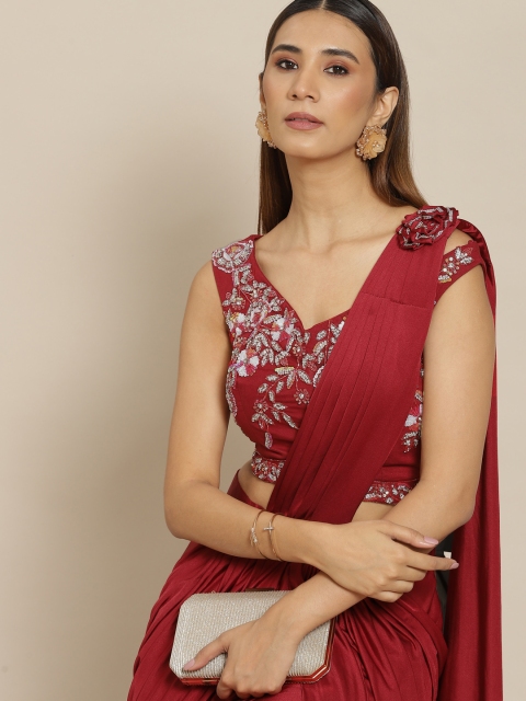 

Grancy Maroon Embellished Ready to Wear Saree