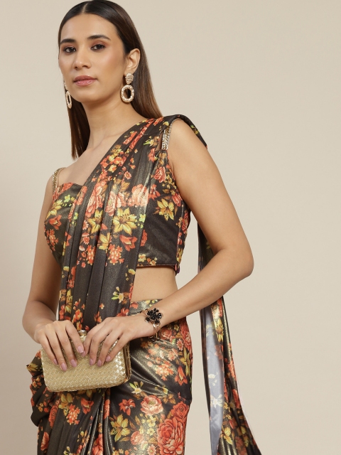 

Grancy Taupe & Red Floral Ready to Wear Saree