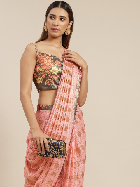 

Grancy Pink & Golden Polka Dots Poly Georgette Ready to Wear Saree