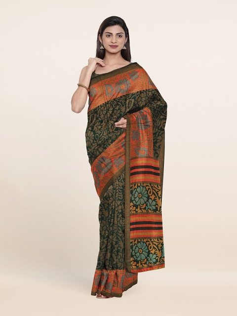 

Pothys Green & Orange Floral Printed Saree
