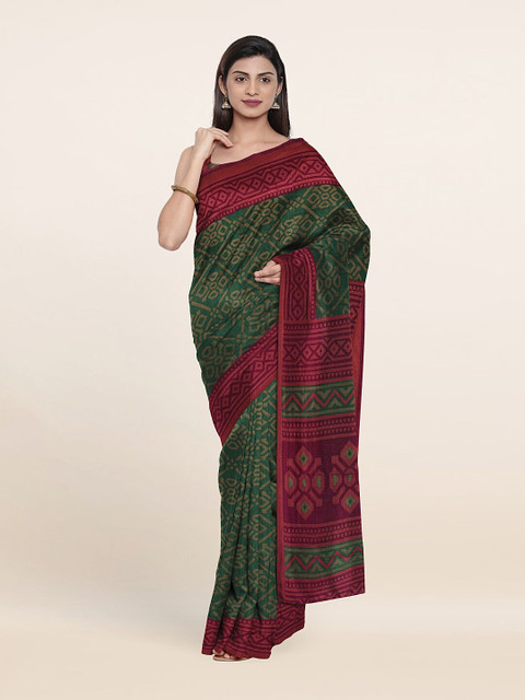 

Pothys Green & Maroon Geometric Printed Saree