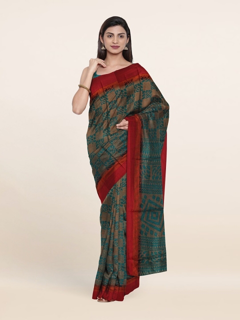 

Pothys Green & Red Ethnic Motifs Printed Saree