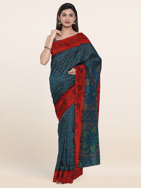 

Pothys Blue & Red Ethnic Motifs Printed Saree