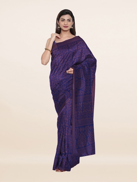

Pothys Blue & Gold-Toned Floral Printed Saree