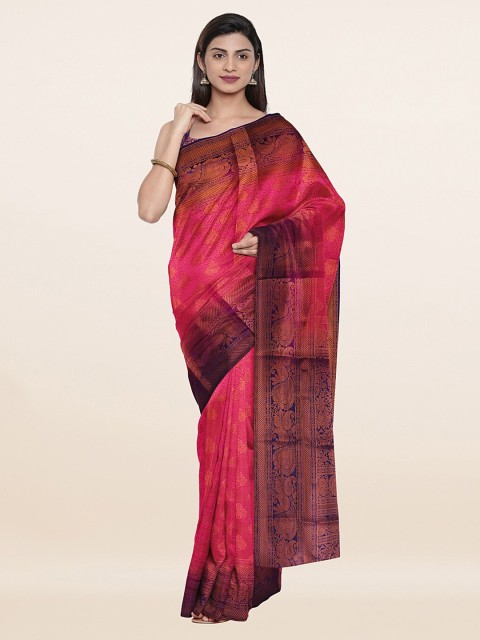 

Pothys Magenta & Blue Ethnic Motifs Zari Art Silk Banarasi Saree