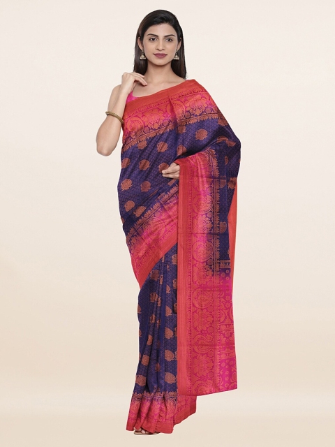 

Pothys Blue & Magenta Ethnic Motifs Art Silk Banarasi Saree