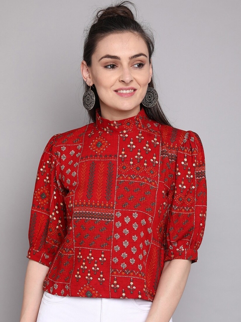 

J Turritopsis Red Geometric Print Top