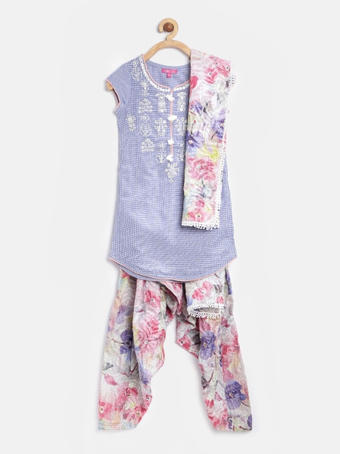 

Biba Girls Multicoloured Checked Patiala Kurta with Dupatta, Multi
