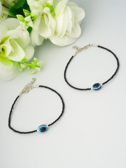 

Urmika Women Set of 2 Black & Blue Evil Eye Charm Thread Anklet