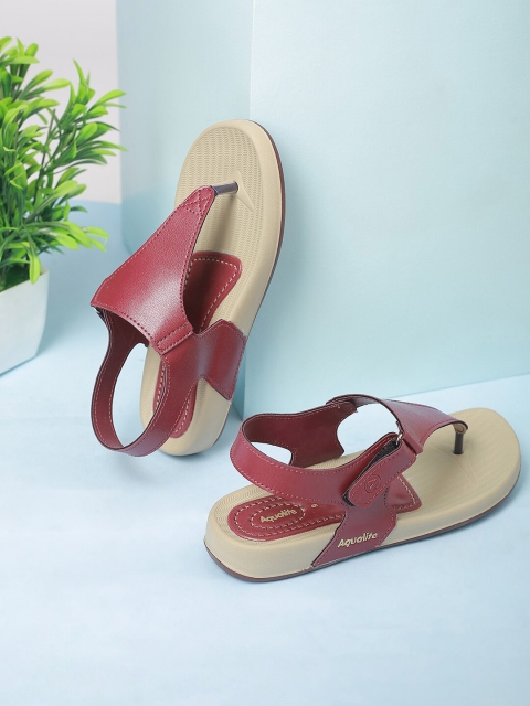 

Aqualite Women Red & Beige PU Comfort Sandals
