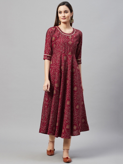 

V TRADITION Women Red & Orange Bandhani Print Gotta Patti Kurta