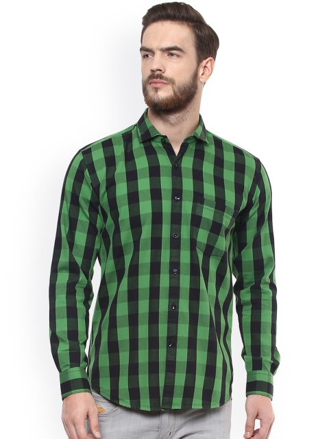 

DENNISON Men Green & Black Slim Fit Checked Casual Shirt