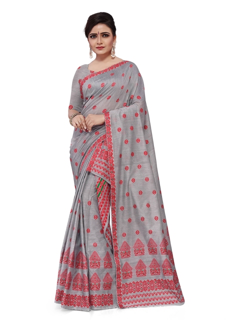 

Skirans Grey & Red Ethnic Motifs Assamese Mekhela Chador Saree