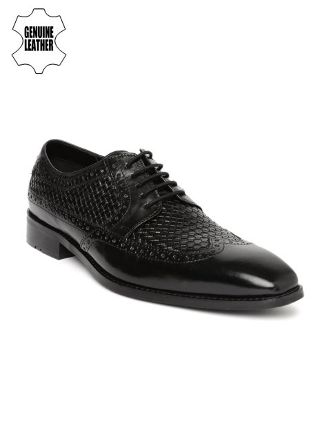 

Ruosh Men Black Woven Leather Brogues