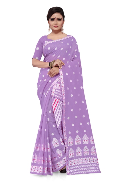 

Skirans Lavender & White Ethnic Motifs Assamese Mekhela Chador Saree