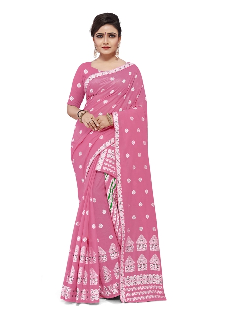 

Skirans Pink & White Woven Design Assamese Mekhela Chador Saree
