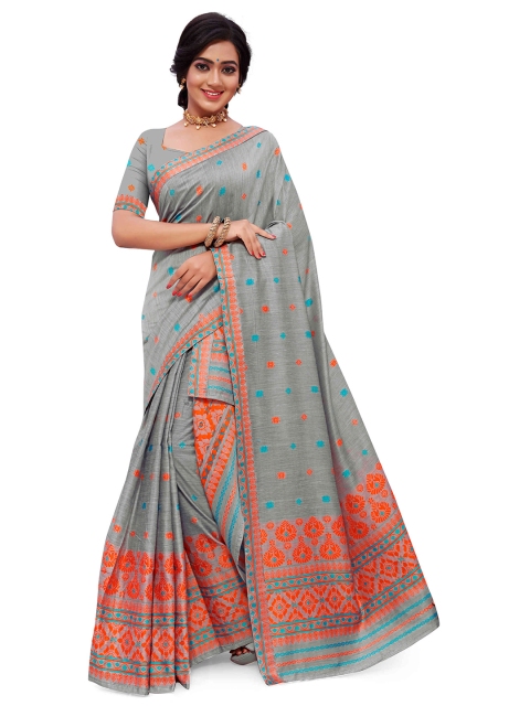 

Skirans Grey & Red Woven Design Assamese Mekhela Chador Saree