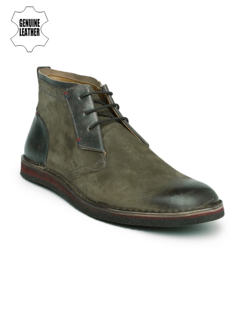 

Ruosh Men Green Mid-Top Leather Flat Boots