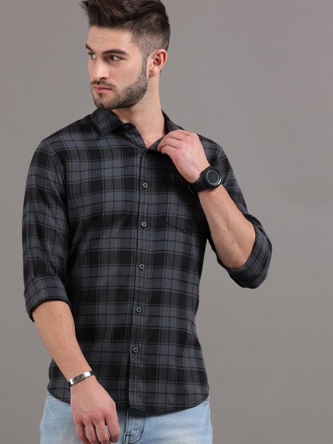 

HERE&NOW Men Black Slim Fit Tartan Checks Casual Shirt
