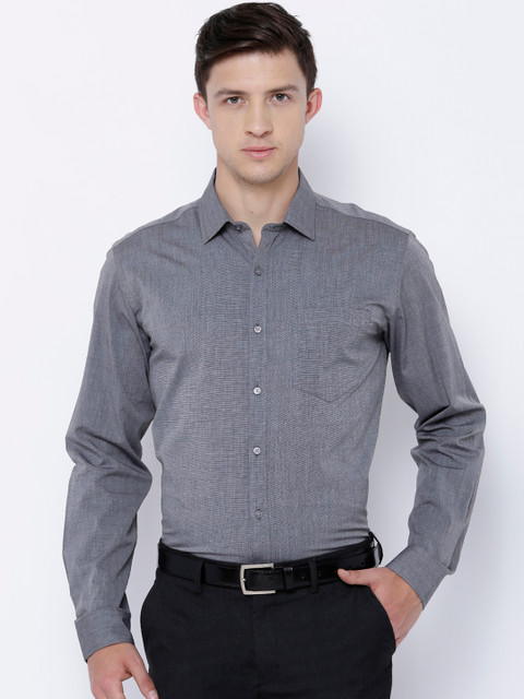 

Black coffee Men Grey Slim Fit Solid Formal Shirt
