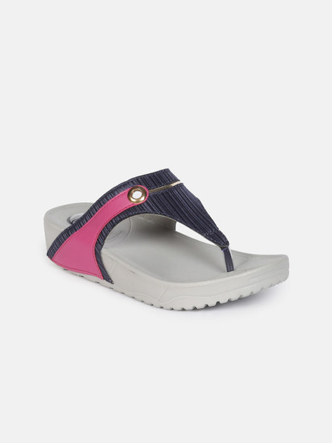 

Aqualite Women Navy Blue Colourblocked T-Strap Flats