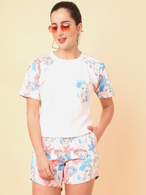 

J Turritopsis Women White Printed T-Shirt with Shorts