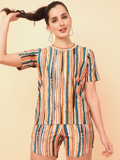 

J Turritopsis Women Multicoloured Striped Top with Shorts, Multi