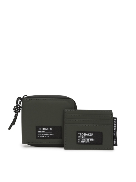 

Ted Baker Men Green Typography Zip Detail Leather Zip Around Wallet