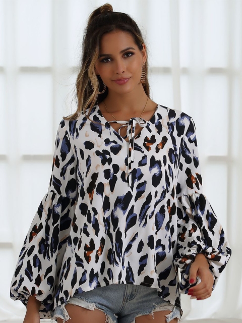 

BoStreet White & Black Animal Printed A-Line Top